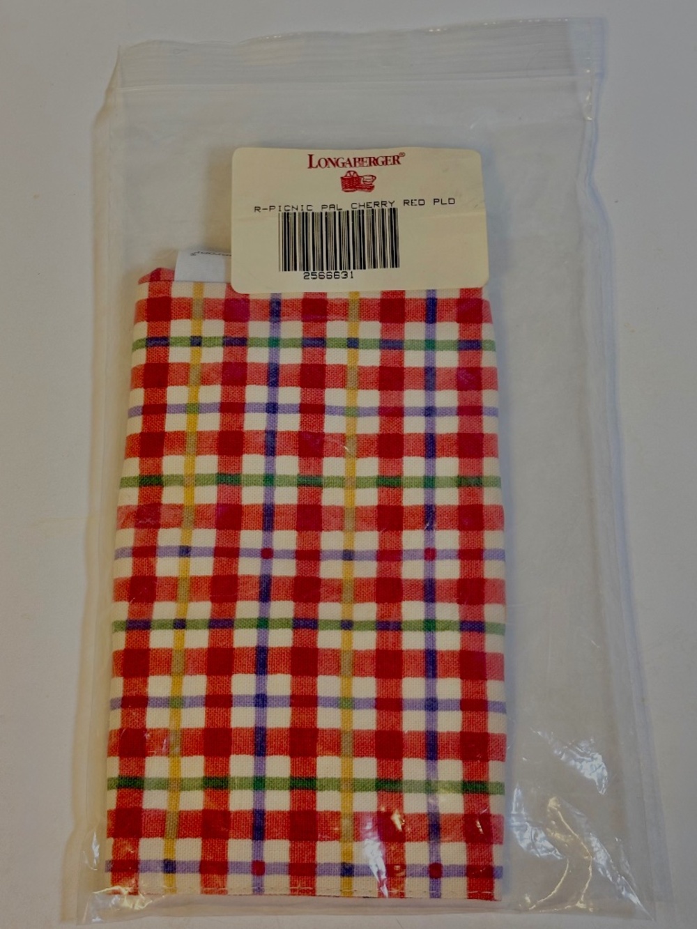 Vintage Longaberger Picnic Pal Fabric Basket Liner Cherry Red Plaid Cottage New